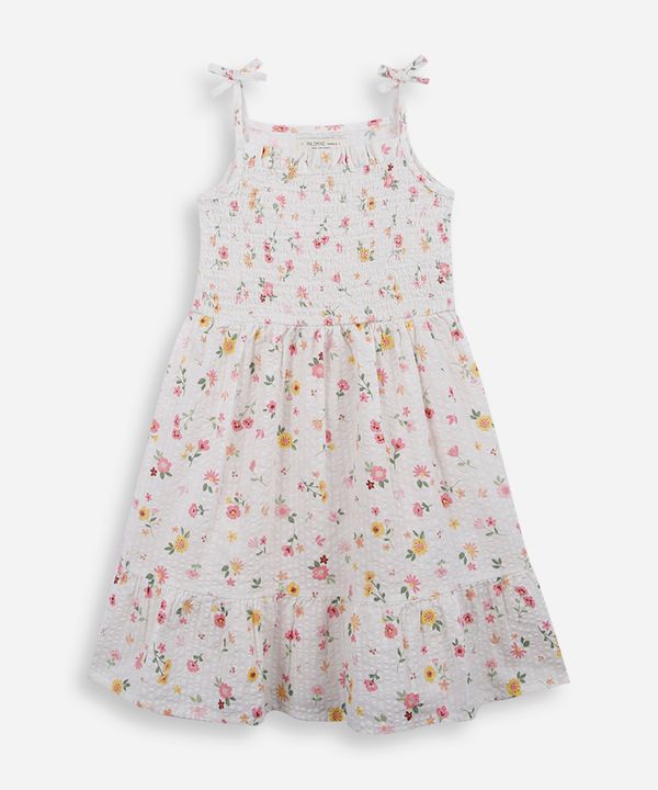 vestido infantil de algodão franzido floral off white 12