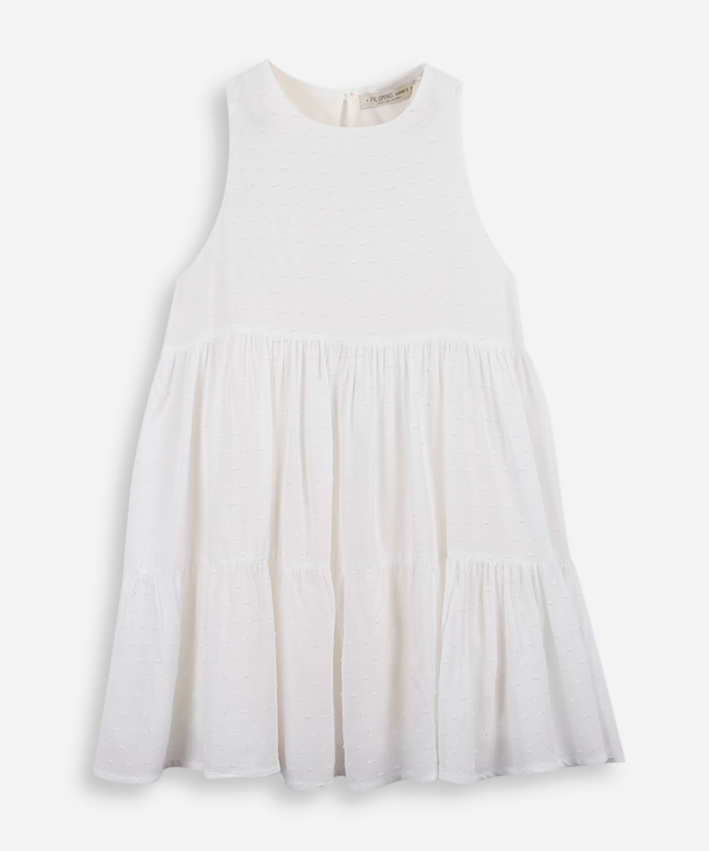 vestido infantil de viscose com recortes texturizado off white