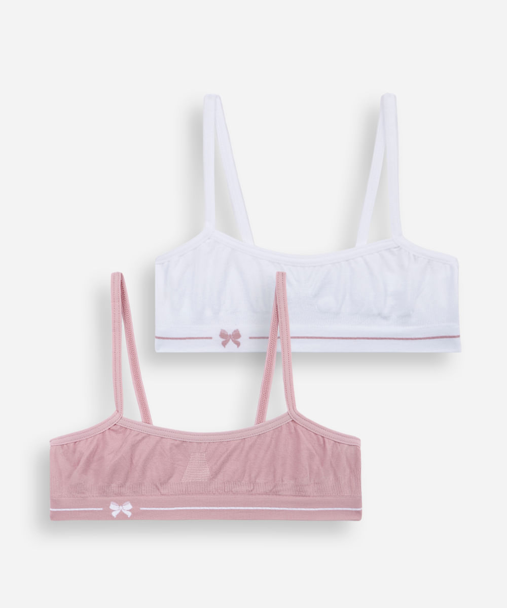kit de 2 sutiãs infantis de poliamida delrio colorido