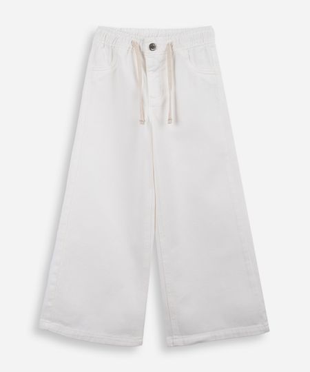 calça wide leg infantil de sarja cós elástico off white 12 calça wide leg infantil de sarja cós elástico off white 12