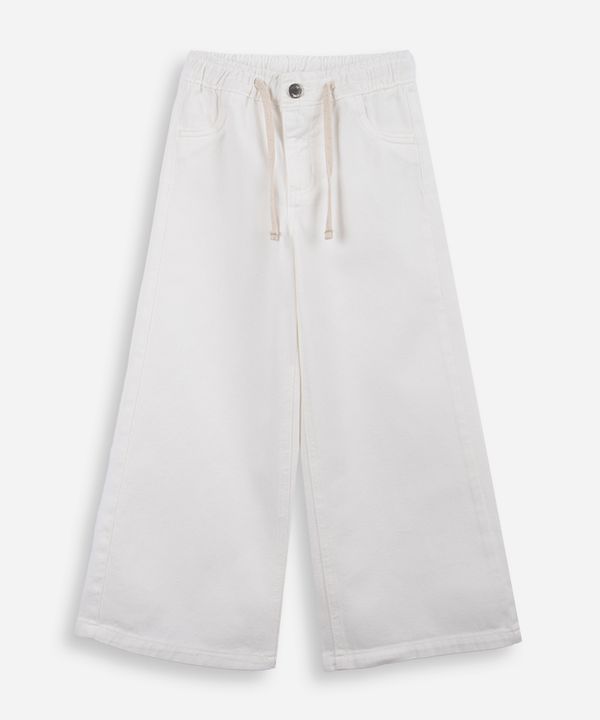 calça wide leg infantil de sarja cós elástico off white 8