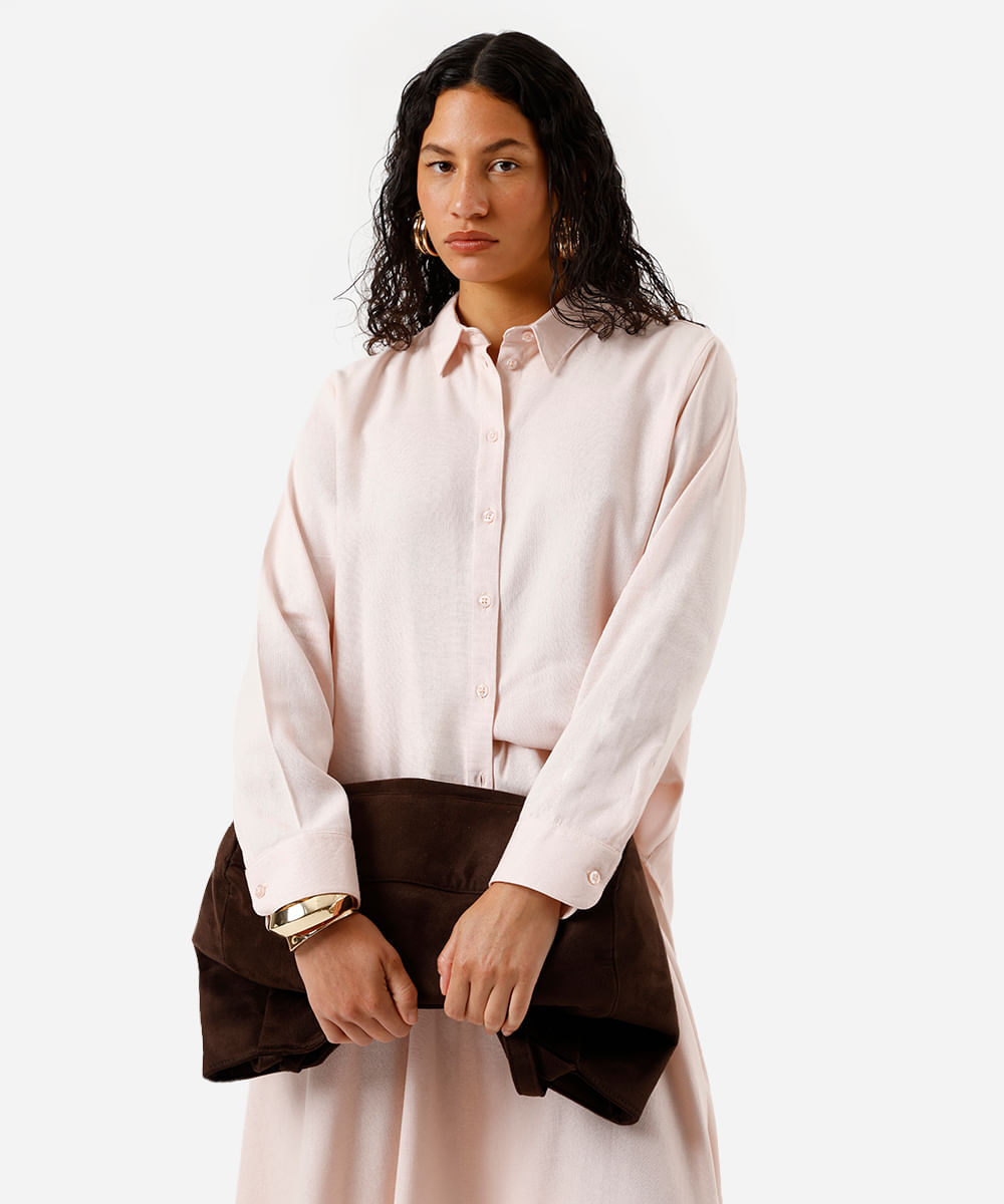 camisa feminina com linho manga longa rosa