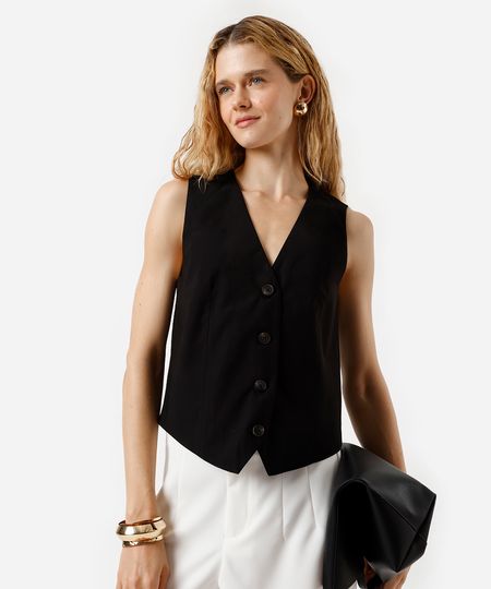 colete de alfaiataria feminino com viscose preto P colete de alfaiataria feminino com viscose preto P