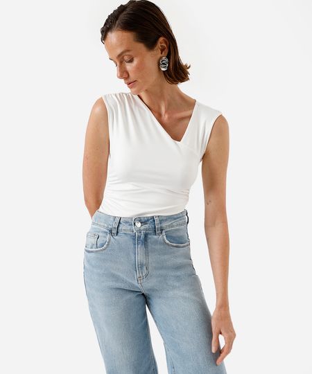 body feminino assimétrico franzido off white PP body feminino assimétrico franzido off white PP