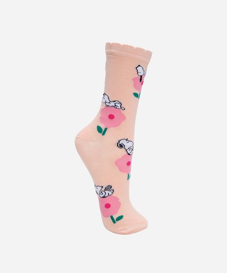 meia cano alto snoopy rosa 34-39 meia cano alto snoopy rosa 34-39