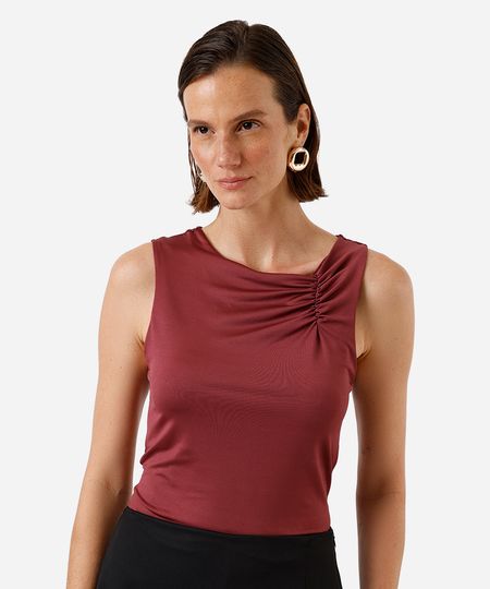 regata feminina decote redondo com franzido vinho PP regata feminina decote redondo com franzido vinho PP