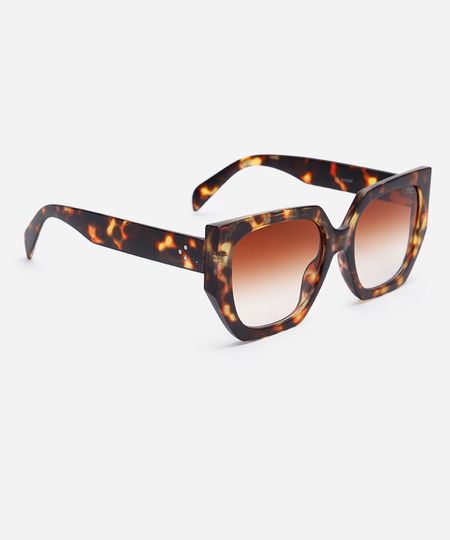 óculos de sol quadrado tartaruga marrom UNICO