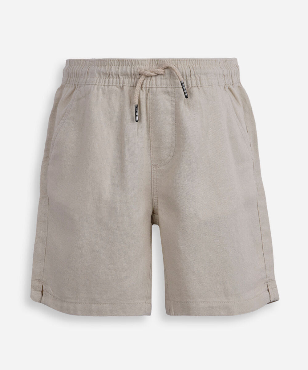 bermuda infantil de linho cós elástico bege