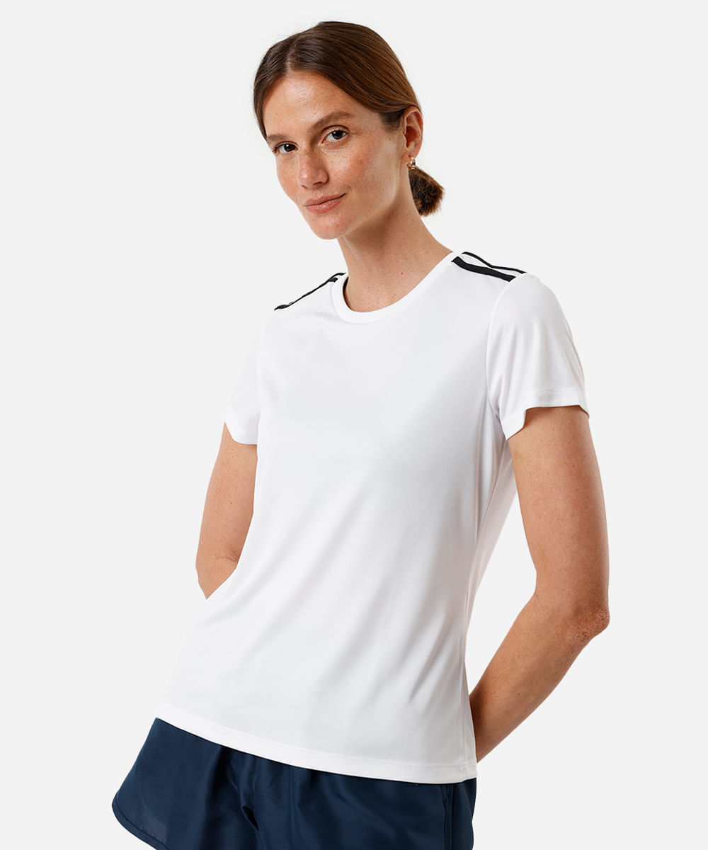 camiseta feminina esportiva ace com listras branca