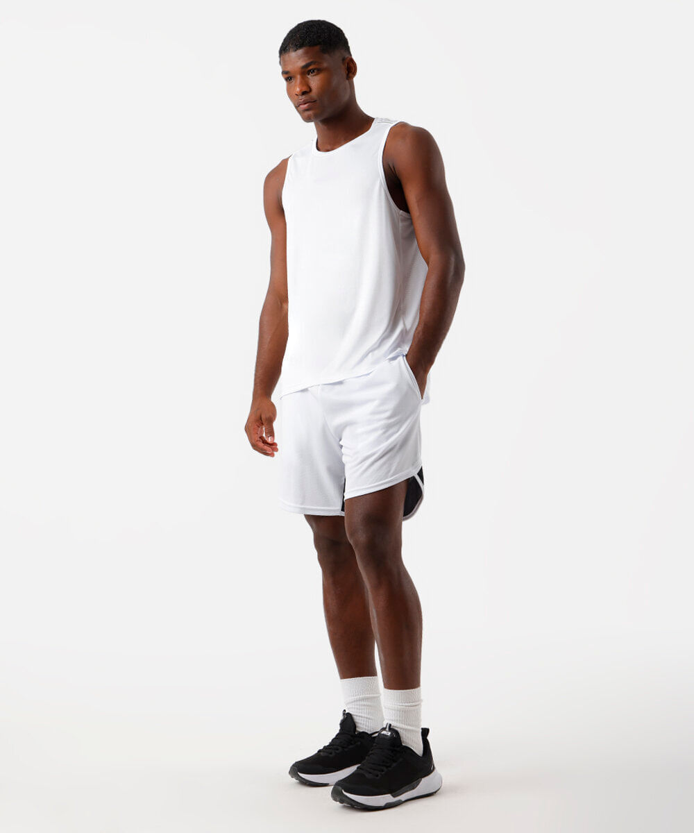 short masculino esportivo ace com recorte e nervura branco