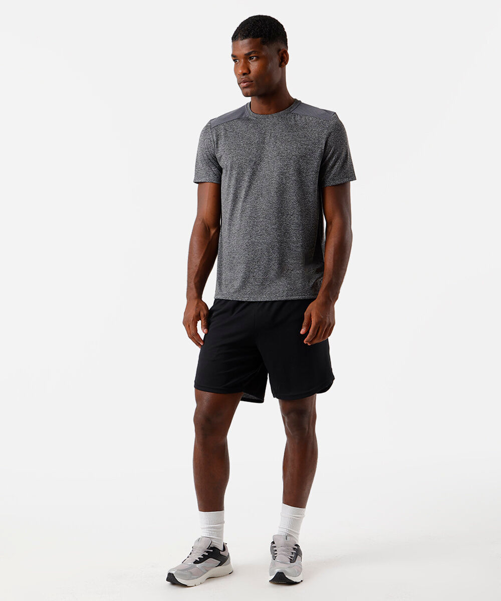short masculino esportivo com recorte e nervura preto