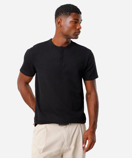 camiseta masculina henley comfort preta G camiseta masculina henley comfort preta G