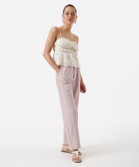 calça reta feminina com linho listrada vermelha 34 calça reta feminina com linho listrada vermelha 34