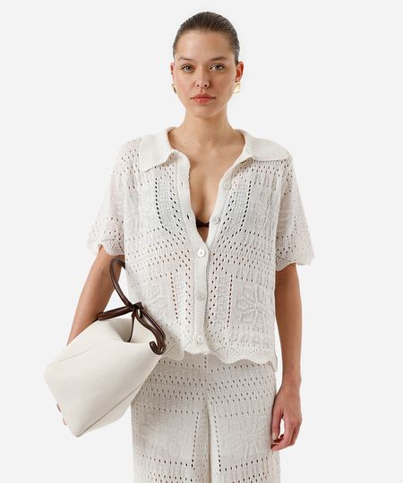camisa feminina de tricot manga curta off white GG