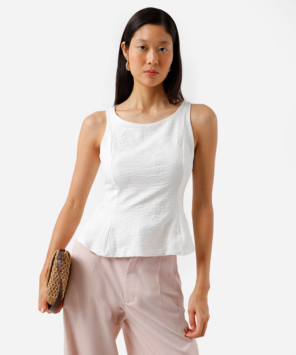 blusa peplum feminina bordada off white