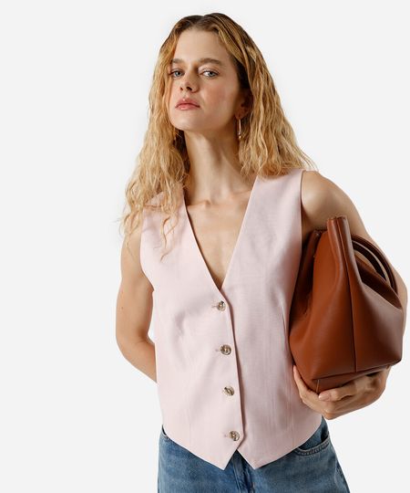 colete de alfaiataria feminino com viscose  rosa PP