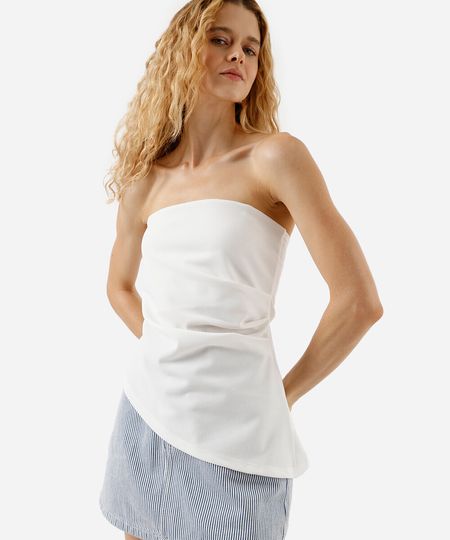 blusa sem alça feminina franzida assimétrica off white M