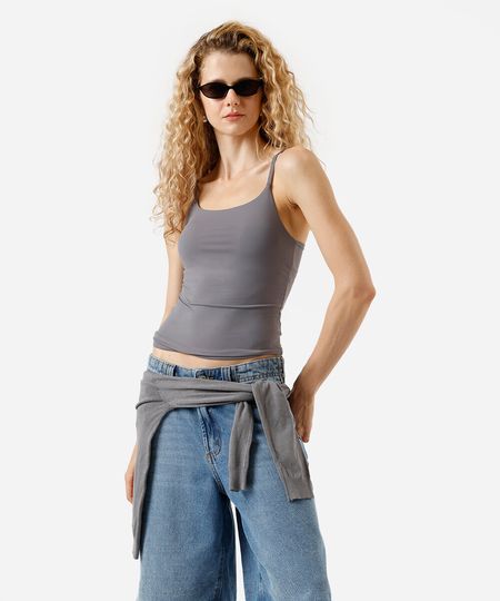 regata básica feminina de poliamida com bojos removíveis cinza GG regata básica feminina de poliamida com bojos removíveis cinza GG