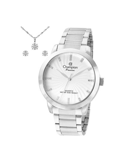 kit relógio feminino champion analógico cn29276d prateado UNICO