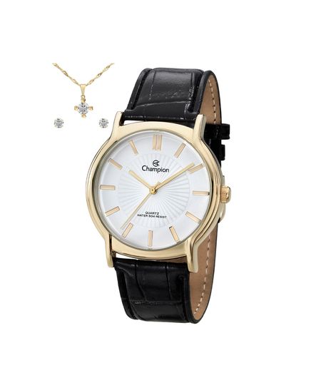 kit relógio feminino champion analógico ch22680w dourado UNICO