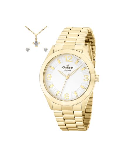 kit relógio feminino champion analógico cn25216w dourado UNICO kit relógio feminino champion analógico cn25216w dourado UNICO