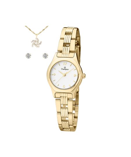 kit relógio feminino champion analógico ch29950w dourado UNICO