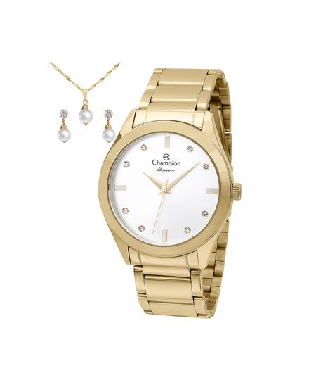 kit relógio feminino champion analógico cn25930w dourado UNICO kit relógio feminino champion analógico cn25930w dourado UNICO