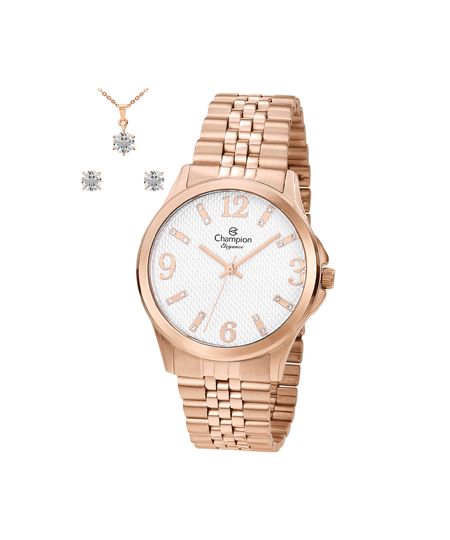 kit relógio feminino champion analógico cn24646e rosa UNICO kit relógio feminino champion analógico cn24646e rosa UNICO