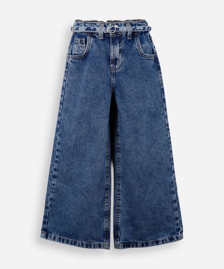 calça wide leg juvenil jeans cintura alta azul 4