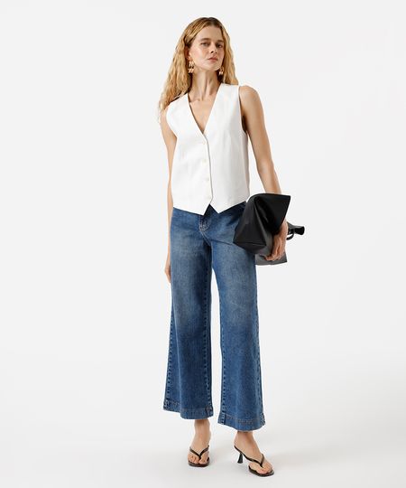 calça wide leg slim feminina jeans com cinto azul 36 calça wide leg slim feminina jeans com cinto azul 36