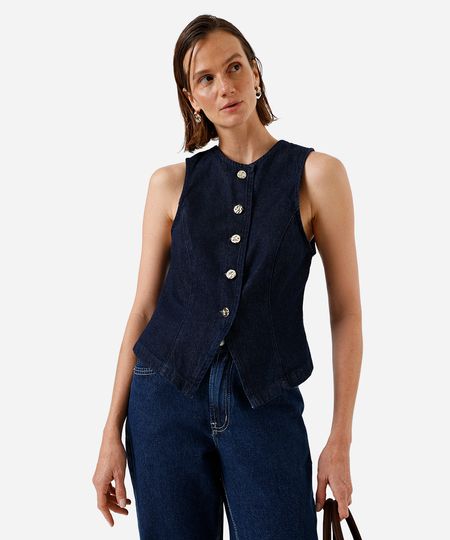 colete feminino jeans decote redondo azul M colete feminino jeans decote redondo azul M
