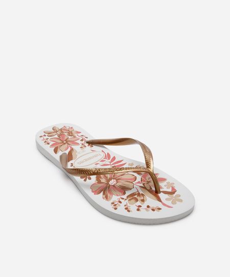 chinelo slim havaianas floral branco 33-34