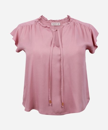 blusa feminina de viscose manga curta plus size rosa GG2