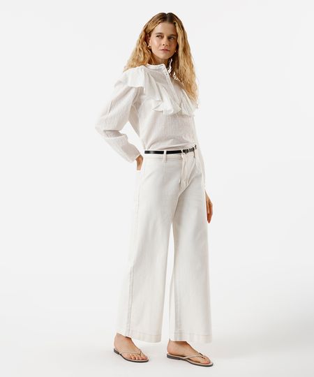 calça wide leg slim feminina de sarja com cinto bege 40 calça wide leg slim feminina de sarja com cinto bege 40