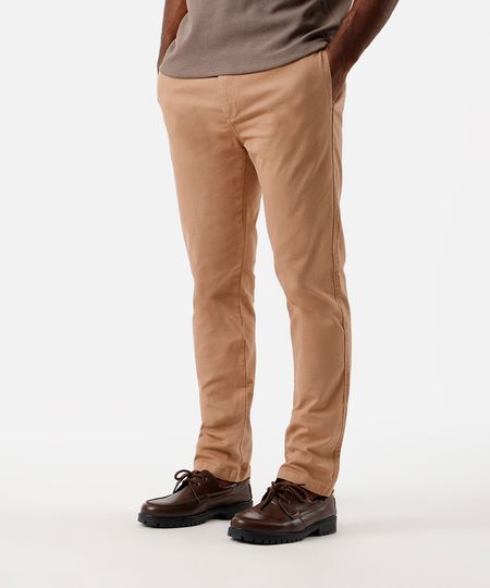calça slim chino masculina de sarja cós elástico bege 38 calça slim chino masculina de sarja cós elástico bege 38