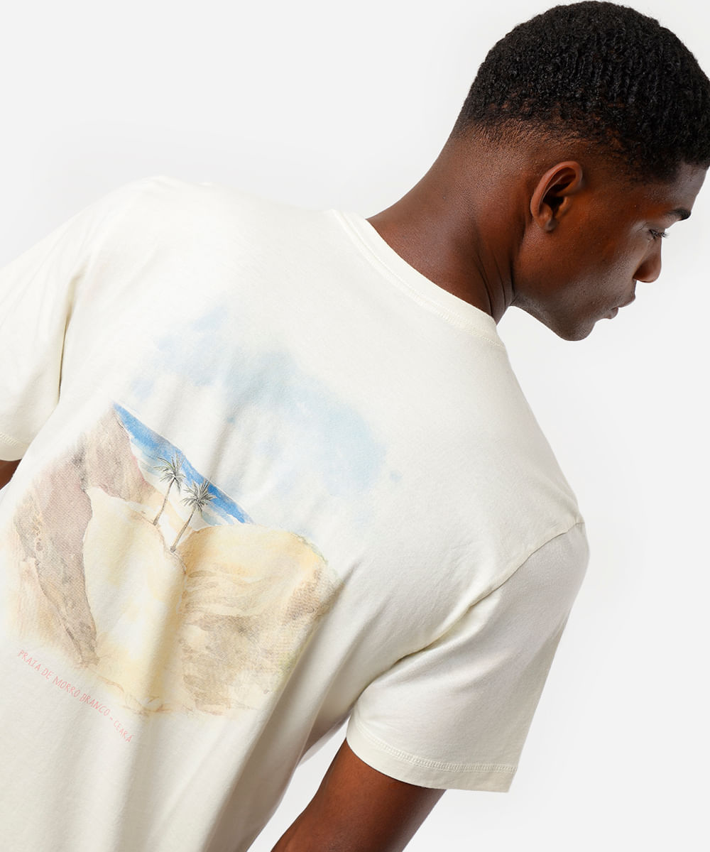 camiseta masculina de algodão morro branco amarela