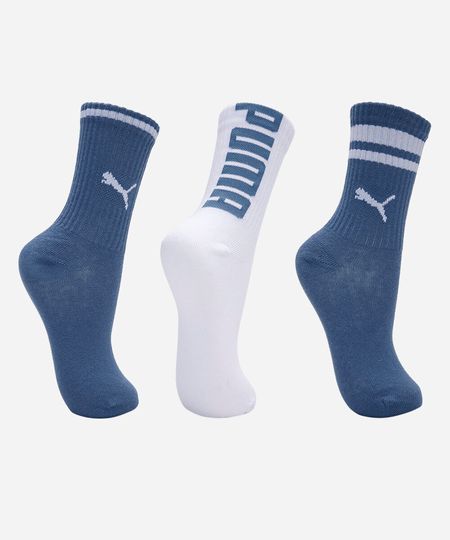 kit de 3 meias cano alto infantis puma colorido 30-33
