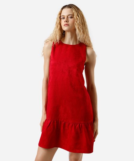 vestido curto feminino de jacquard com recorte texturizado vermelho PP vestido curto feminino de jacquard com recorte texturizado vermelho PP