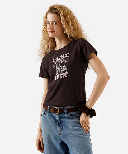 camiseta feminina de algodão estampada marrom M camiseta feminina de algodão estampada marrom M