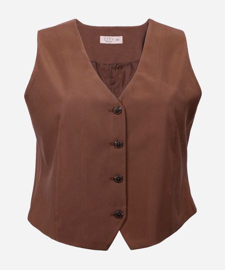 colete de alfaiataria feminino com viscose plus size marrom GG1