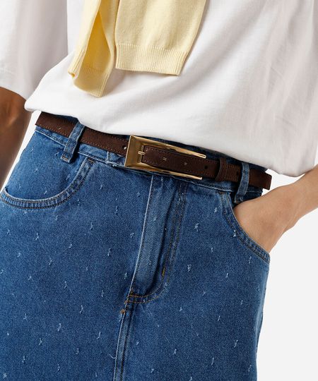 cinto com fivela alongada texturizado marrom 105CM