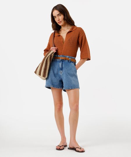 short clochard feminino com cinto azul 42