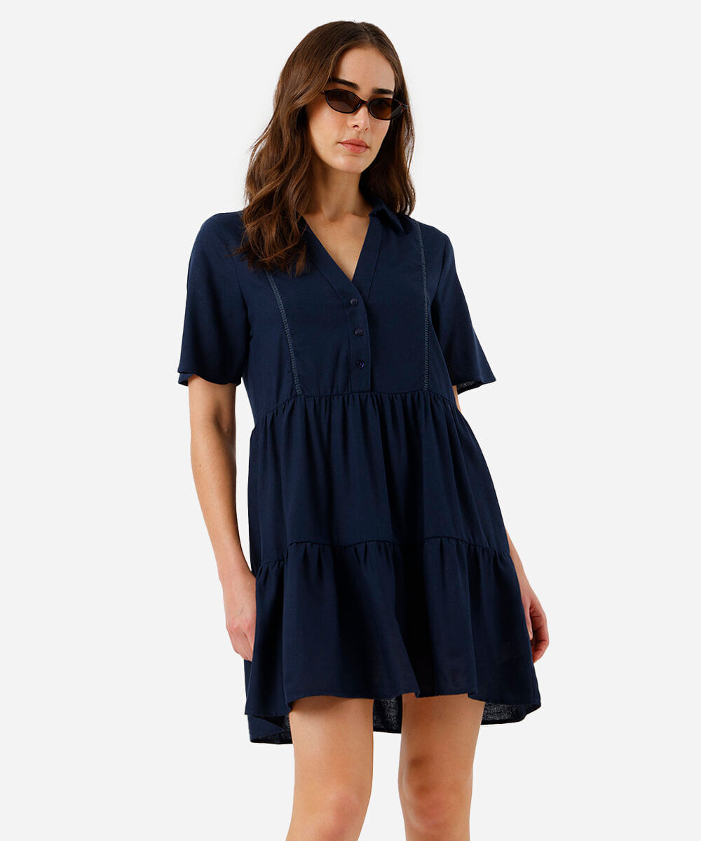 vestido curto feminino com linho azul