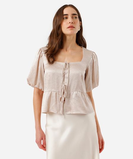 blusa peplum feminina manga bufante dourado M