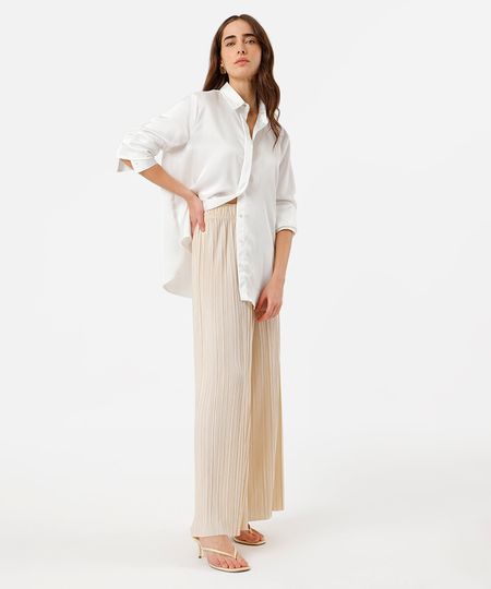 calça pantalona feminina plissada - bege claro PP