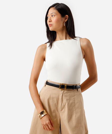 regata feminina de poliamida decote canoa off white P regata feminina de poliamida decote canoa off white P