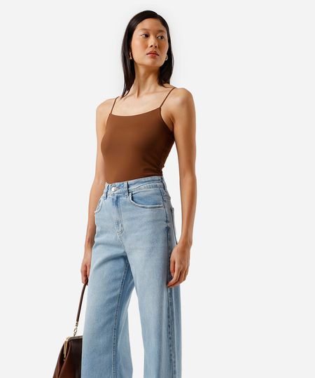 blusa alça fina feminina de poliamida marrom GG