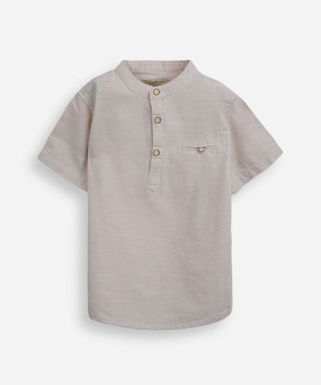 camisa infantil de algodão gola padre bege 8