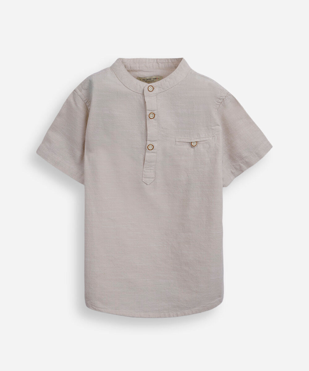 camisa infantil de algodão gola padre bege