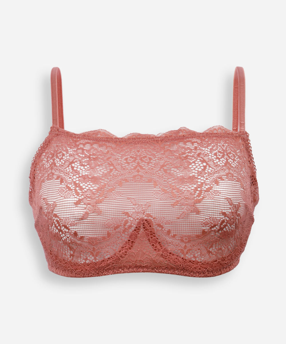 sutiã faixa de renda floral com aro rosa
